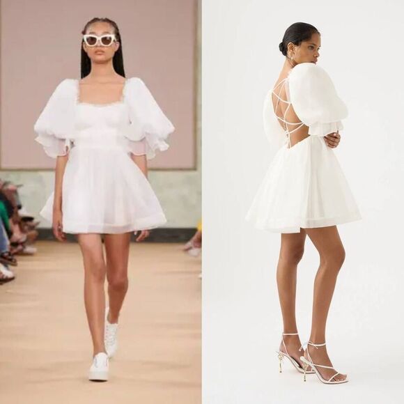 AJE ASTRID TIE BACK MINI DRESS IVORY SIZE 12 NWT $525 - Picture 2 of 12